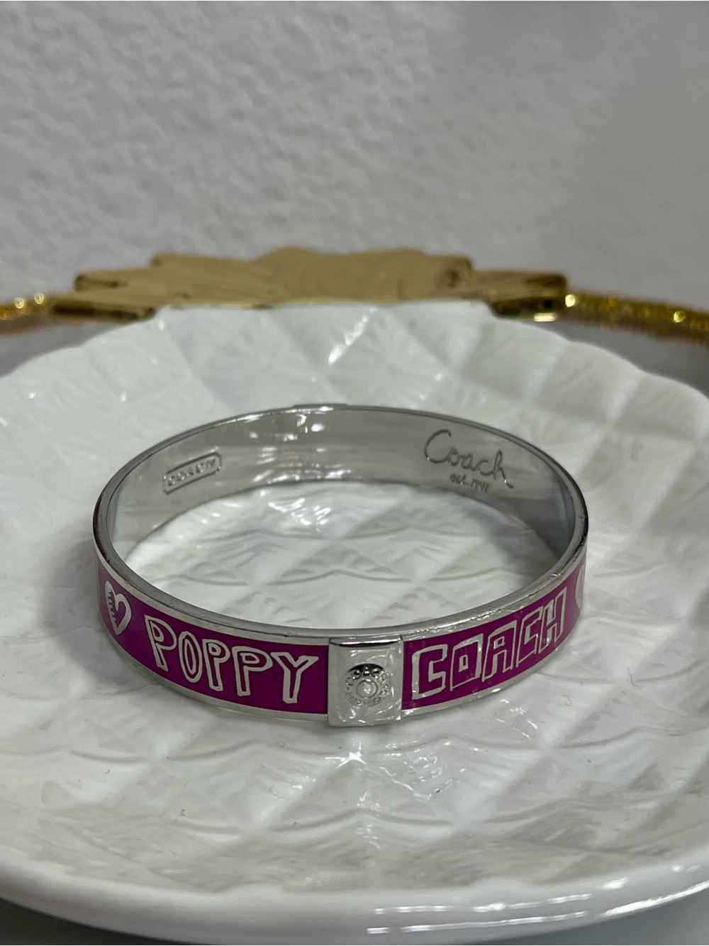 Coach Poppy Purple Enamel Logo Whole Bangle Bracelet
